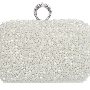 Snowskite Women's Luxury Full Pearls Kiss Lock Evening Bag Prom Wedding Clutch Purse Ivory