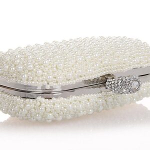 Snowskite Women's Luxury Full Pearls Kiss Lock Evening Bag Prom Wedding Clutch Purse Ivory