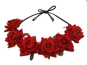 floral fall rose red rose flower crown woodland hair wreath festival headband f-67 (3-red)