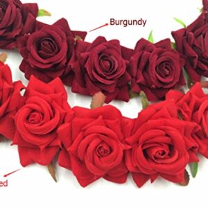 Floral Fall Rose Red Rose Flower Crown Woodland Hair Wreath Festival Headband F-67 (3-Red)