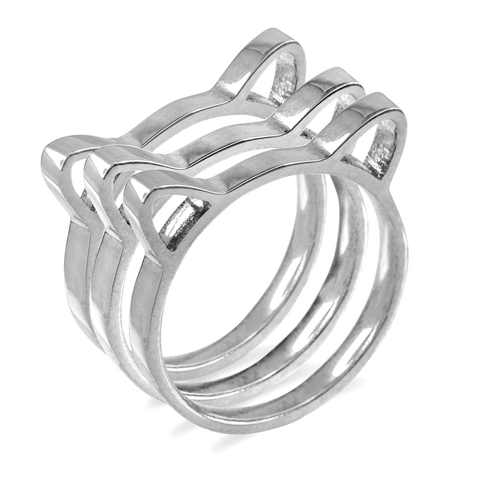 CaliRoseJewelry Sterling Silver Kitty Cat Kitten Ears Stackable Ladies Ring (Size 7)