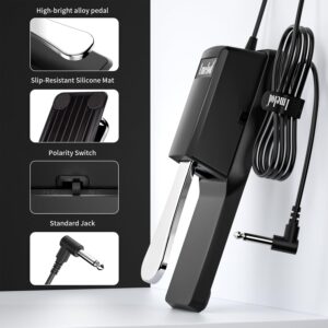 Imelod Digital Piano and Keyboard Sustain Pedal for Yamaha,Roland,Casio,Korg,Behringer,Moog - Universal Foot Pedal Black