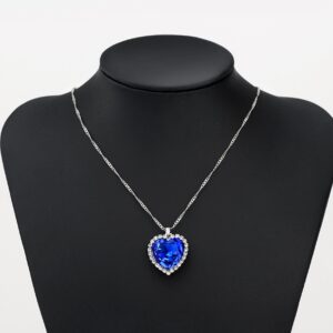 NEOGLORY Blue Crystals Heart Love Shaped Necklaces Jewelry, Heart of The Ocean Necklace from Titanic Crystal Pendant for Women Gift 18+2inch