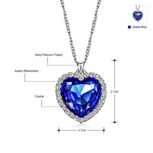 NEOGLORY Blue Crystals Heart Love Shaped Necklaces Jewelry, Heart of The Ocean Necklace from Titanic Crystal Pendant for Women Gift 18+2inch