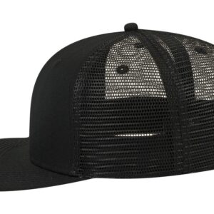 OTTO Square Flat Visor SNAP 6 Panel Mesh Back Trucker Snapback Hat - Black