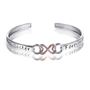 Two Tone 925 Sterling Silver "Always Sister Forever Friend" Infinity Love Bracelet 7 Inch, Friendship Gift for Women BFF Birthday Gift