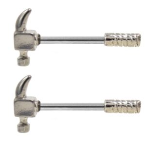 pair of hammer tool surgical steel nipple bar rings - 14g