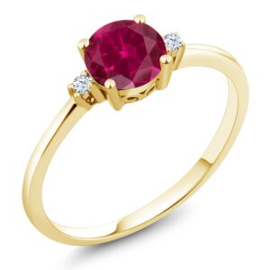 gem stone king 10k yellow gold red created ruby and white created sapphire solitaire engagement ring for women (1.03 cttw, round 6mm, gemstone july birthstone, size 7)