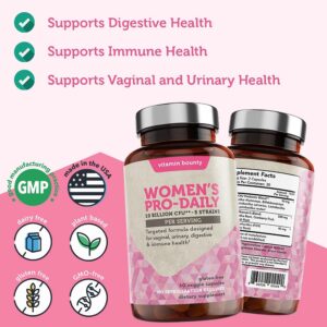 Vitamin Bounty Women's Pro-Daily Probiotic - 10 Billion CFUs, and 5 Strains, Help Vaginal & Digestive Health, Vaginal Probiotic & Prebiotic & pH Balance, Cranberry, Gluten-Free - 60 Capsules