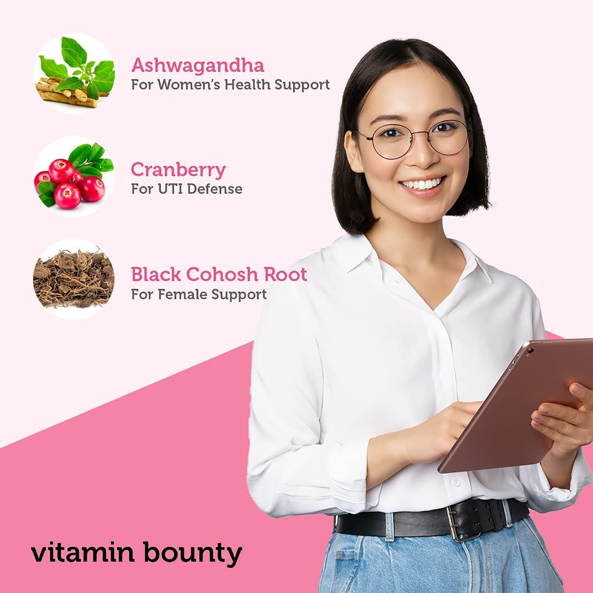 Vitamin Bounty Women's Pro-Daily Probiotic - 10 Billion CFUs, and 5 Strains, Help Vaginal & Digestive Health, Vaginal Probiotic & Prebiotic & pH Balance, Cranberry, Gluten-Free - 60 Capsules