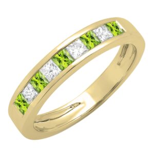 Dazzlingrock Collection Princess Cut Peridot & White Diamond Ladies Wedding Band Stackable Ring in 10K Yellow Gold, Size 4