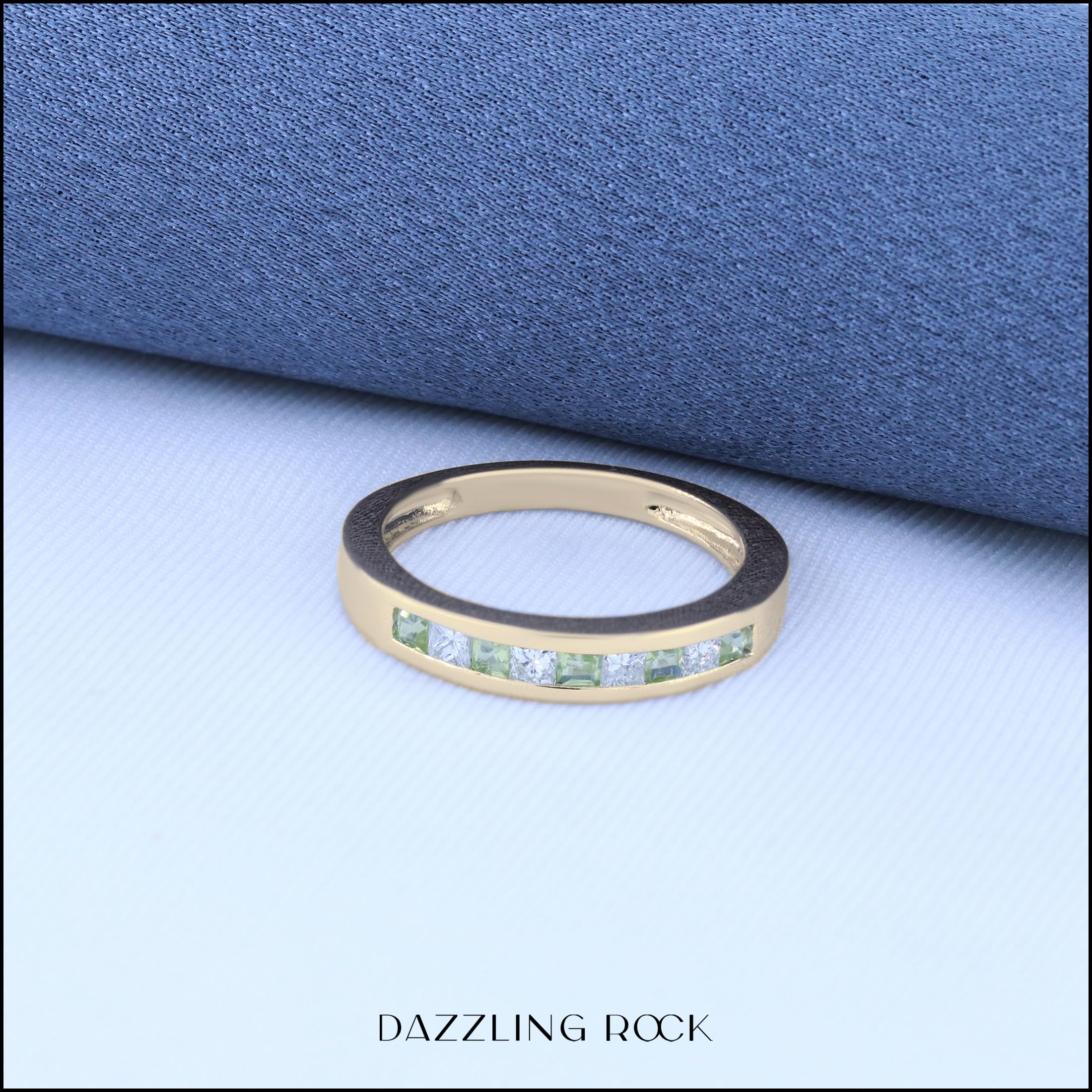 Dazzlingrock Collection Princess Cut Peridot & White Diamond Ladies Wedding Band Stackable Ring in 10K Yellow Gold, Size 4