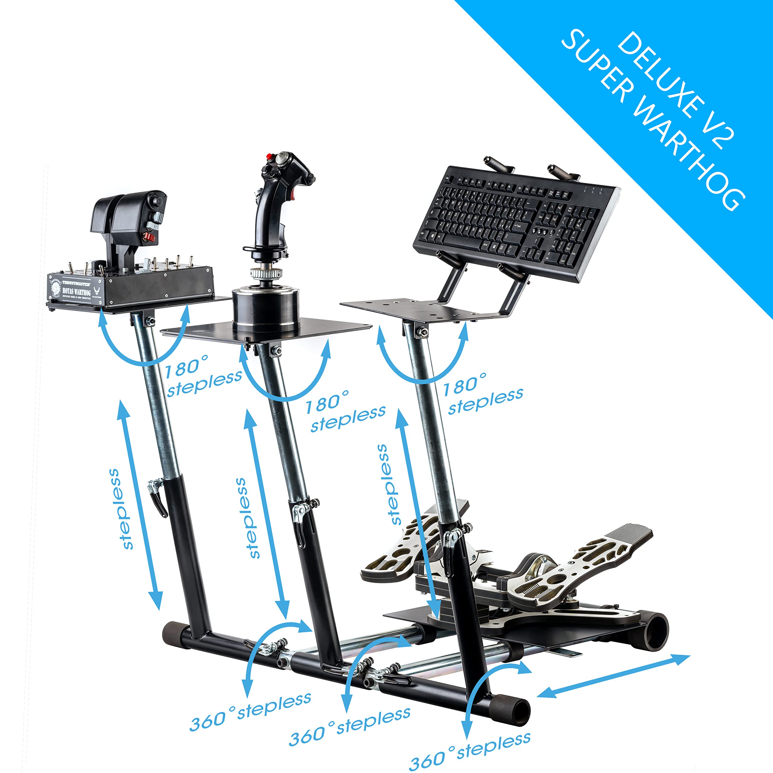 Wheel Stand Pro Super Warthog Flight stand Compatible With Thrustmaster HOTAS WARTHOG, Honeycomb Alpha Bravo and Saitek pedals. Pedals/mouse/keyboard/throttles not included.