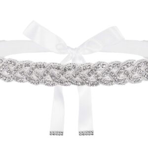 Lovful Handmade Bridal Belt, Rhinestone Wedding Dress Belts, Ribbon Crystal Sash for Women,White