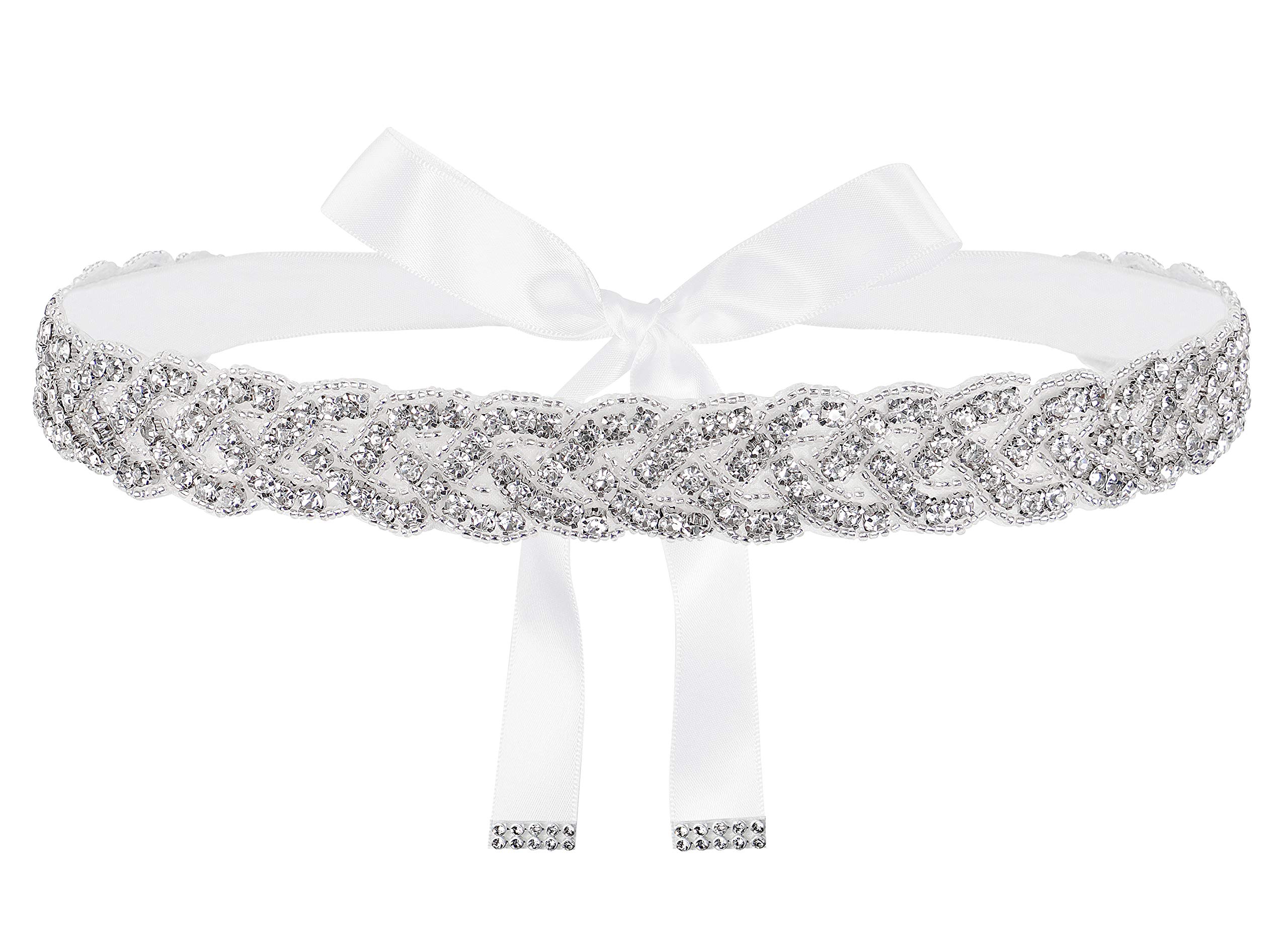 Lovful Handmade Bridal Belt, Rhinestone Wedding Dress Belts, Ribbon Crystal Sash for Women,White