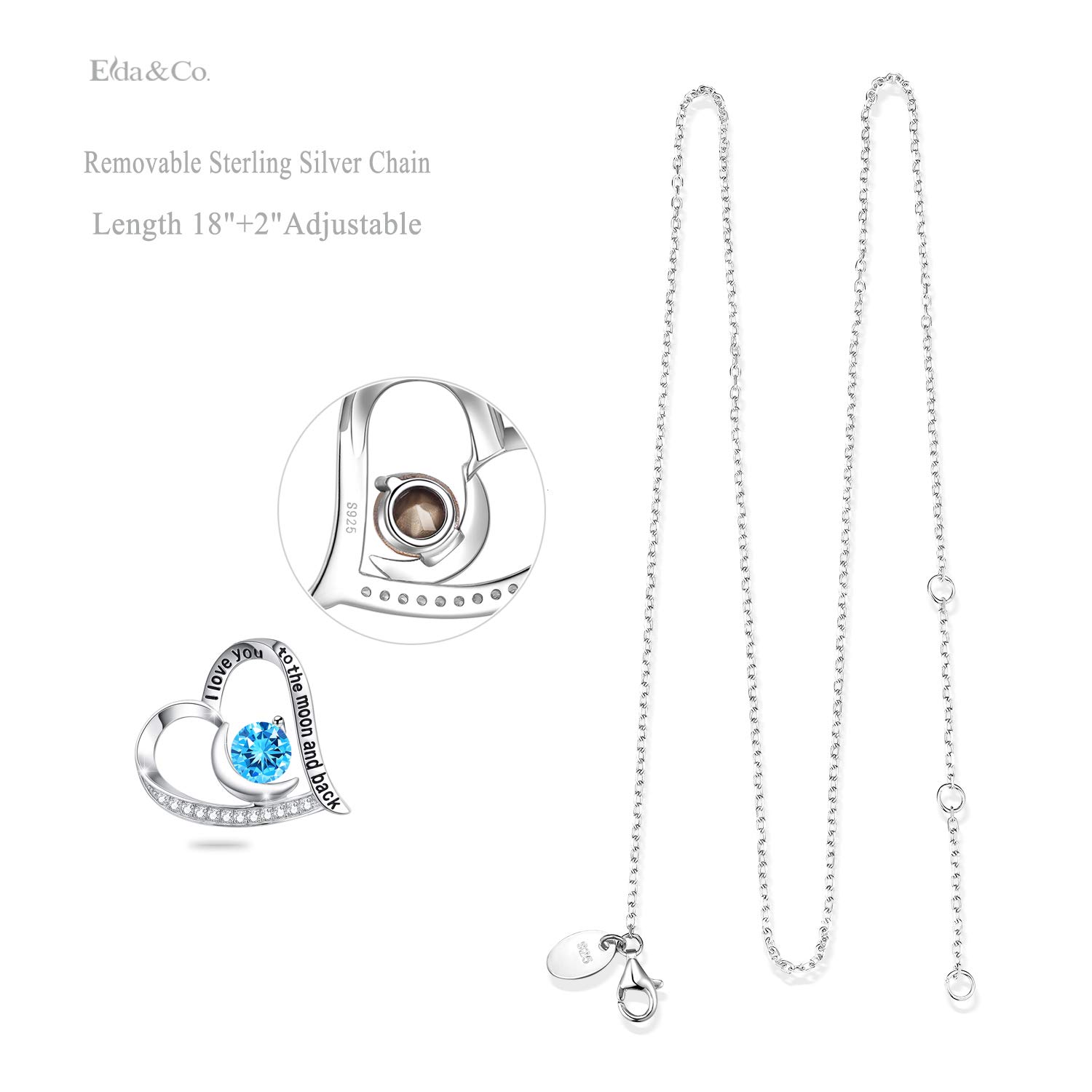 March Birthstone Jewelry for Wife Birthday Gifts Aquamarine Necklace Mom I Love You to the Moon and Back Necklace Women Her Sterling Silver