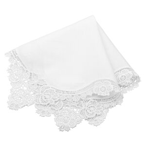 milesky white wedding handkerchief pure cotton, soft ladies hanky with crochet lace ch02