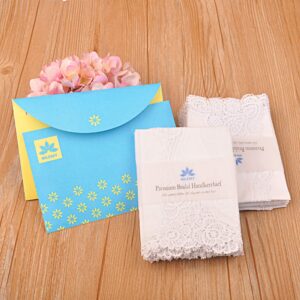 Milesky White Wedding Handkerchief Pure Cotton, Soft Ladies Hanky with Crochet Lace CH02