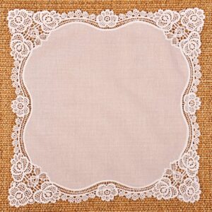 Milesky White Wedding Handkerchief Pure Cotton, Soft Ladies Hanky with Crochet Lace CH02