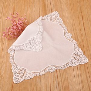 Milesky White Wedding Handkerchief Pure Cotton, Soft Ladies Hanky with Crochet Lace CH02