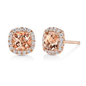 nyc sterling women rose gold plated cubic zirconia cushion simulated morganite halo stud earring (cushion)