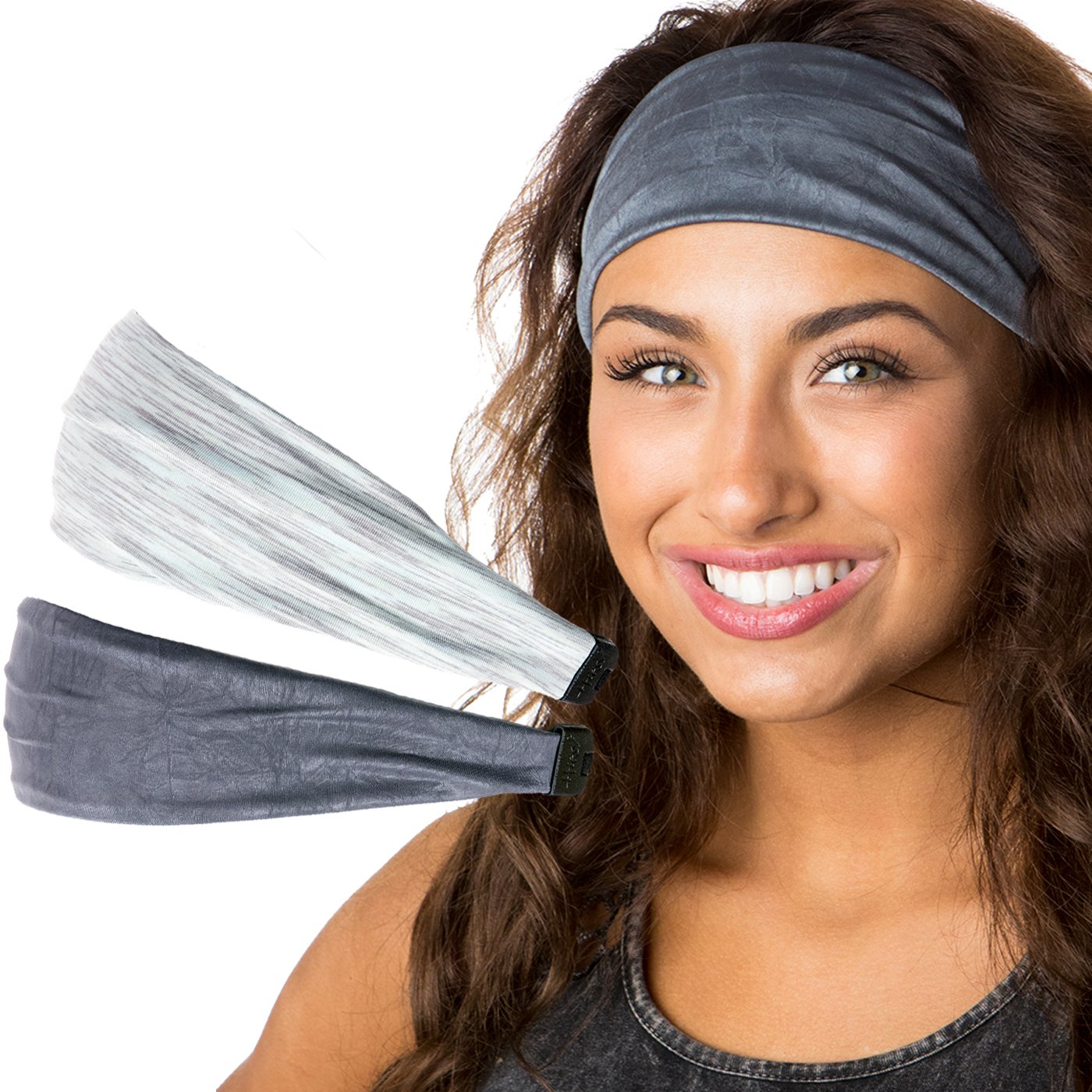 Hipsy Women's Adjustable & Stretchy Xflex Pastel Yoga Headband Multi Packs (Mint & D Grey 2pk)