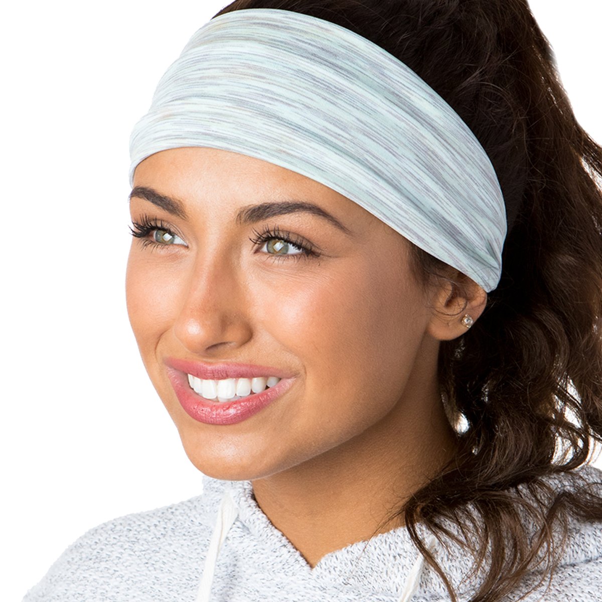 Hipsy Women's Adjustable & Stretchy Xflex Pastel Yoga Headband Multi Packs (Mint & D Grey 2pk)