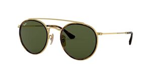 ray-ban rb3647n double bridge round sunglasses, gold/g-15 green, 51 mm + 1