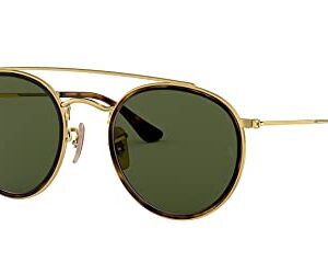 Ray-Ban RB3647N Double Bridge Round Sunglasses, Gold/G-15 Green, 51 mm + 1