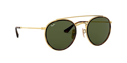 Ray-Ban RB3647N Double Bridge Round Sunglasses, Gold/G-15 Green, 51 mm + 1