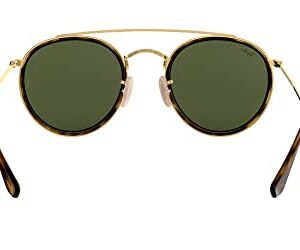 Ray-Ban RB3647N Double Bridge Round Sunglasses, Gold/G-15 Green, 51 mm + 1