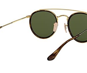 Ray-Ban RB3647N Double Bridge Round Sunglasses, Gold/G-15 Green, 51 mm + 1