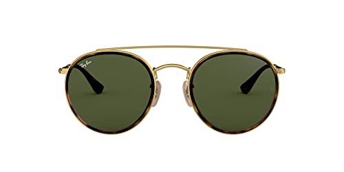 Ray-Ban RB3647N Double Bridge Round Sunglasses, Gold/G-15 Green, 51 mm + 1