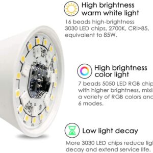 Yangcsl LED Light Bulb 85W Equivalent, RGB Color Changing Light Bulb, 6 Moods - Memory - Sync - Dimmable, A19 E26 Screw Base, Timing Remote Control Included (Pack of 2)