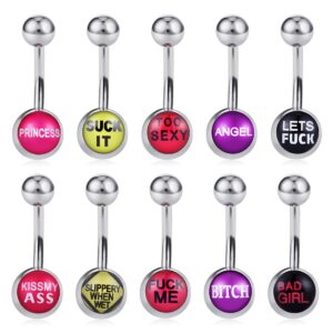 cottvott naughty belly button rings with letters navel piercings body jewelry (mix different letters 10pcs)