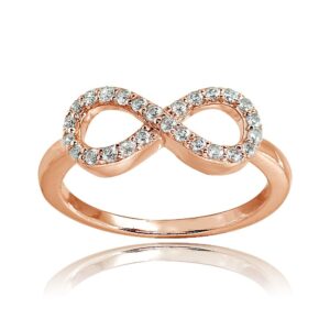 Hoops & Loops Rose Gold Flashed Sterling Silver Cubic Zirconia Infinity Ring, Size 7