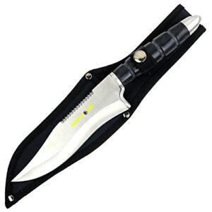 hunt-down 12" hunting tactical survival knife with sheath - black handle