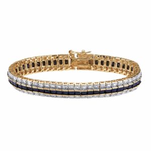 palmbeach yellow gold-plated princess cut genuine blue sapphire and diamond, tennis bracelet (9mm), box clasp, 7 inches