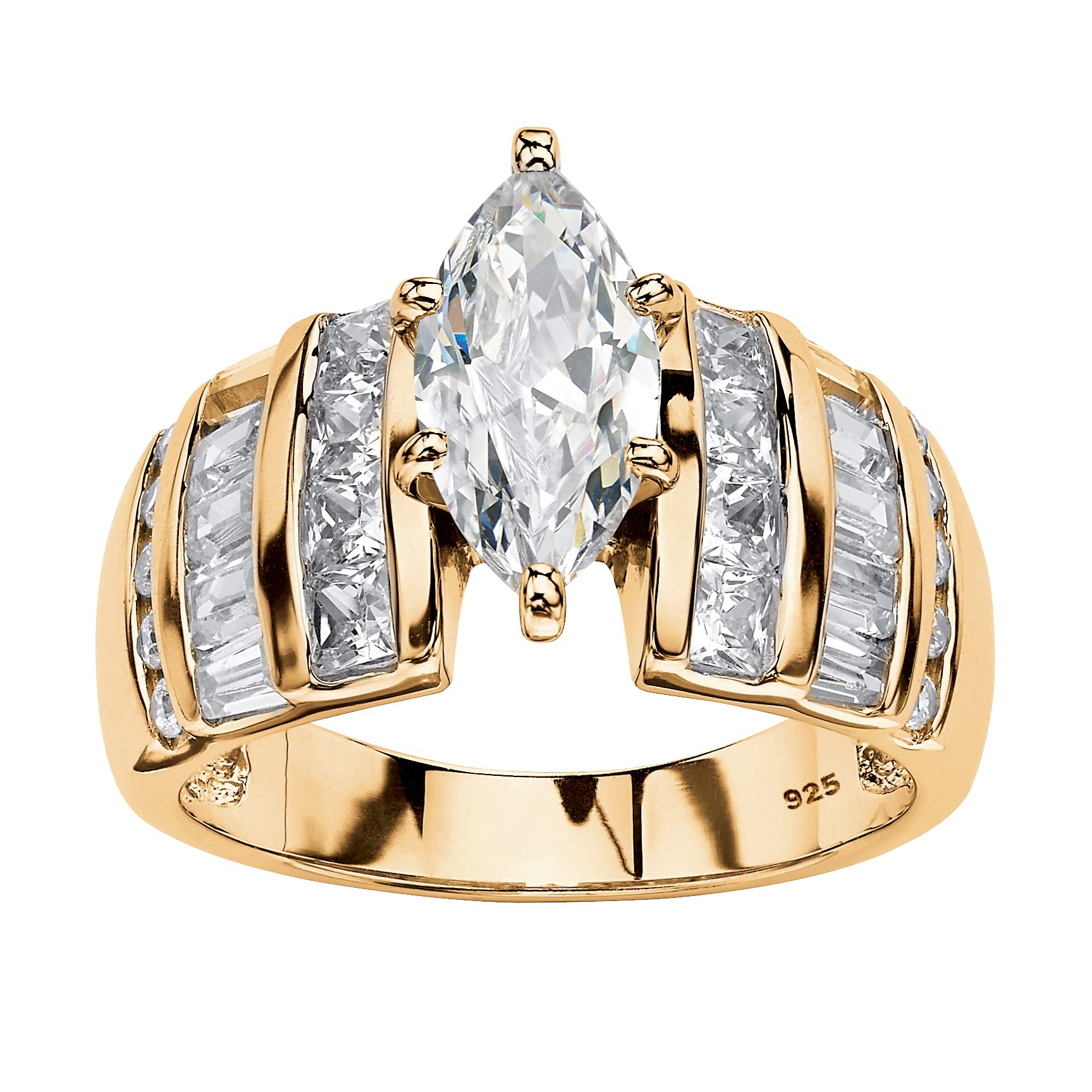 PalmBeach Platinum-Plated Sor Yellow Gold-Plated Sterling Silver Marquise Cut Cubic Zirconia Channel Set Engagement Ring Size 11