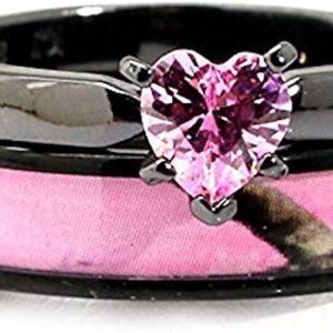 Black Plated Pink Camo Wedding Ring Set Pink Heart Engagement Rings Hypoallergenic Titanium and Stainless Steel (7)