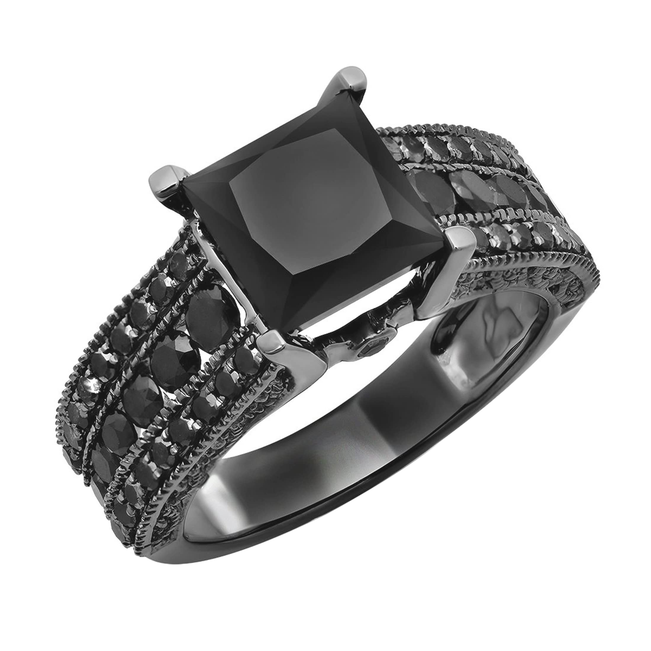 Dazzlingrock Collection 5.00 Carat (ctw) Black Rhodium Plated 10K Black CZ Bridal Engagement Ring 5 CT, White Gold, Size 5