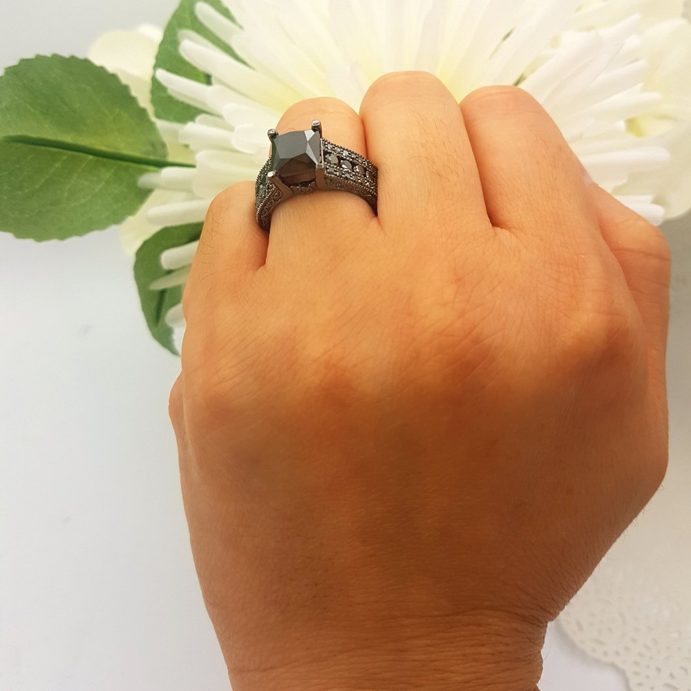 Dazzlingrock Collection 5.00 Carat (ctw) Black Rhodium Plated 10K Black CZ Bridal Engagement Ring 5 CT, White Gold, Size 5