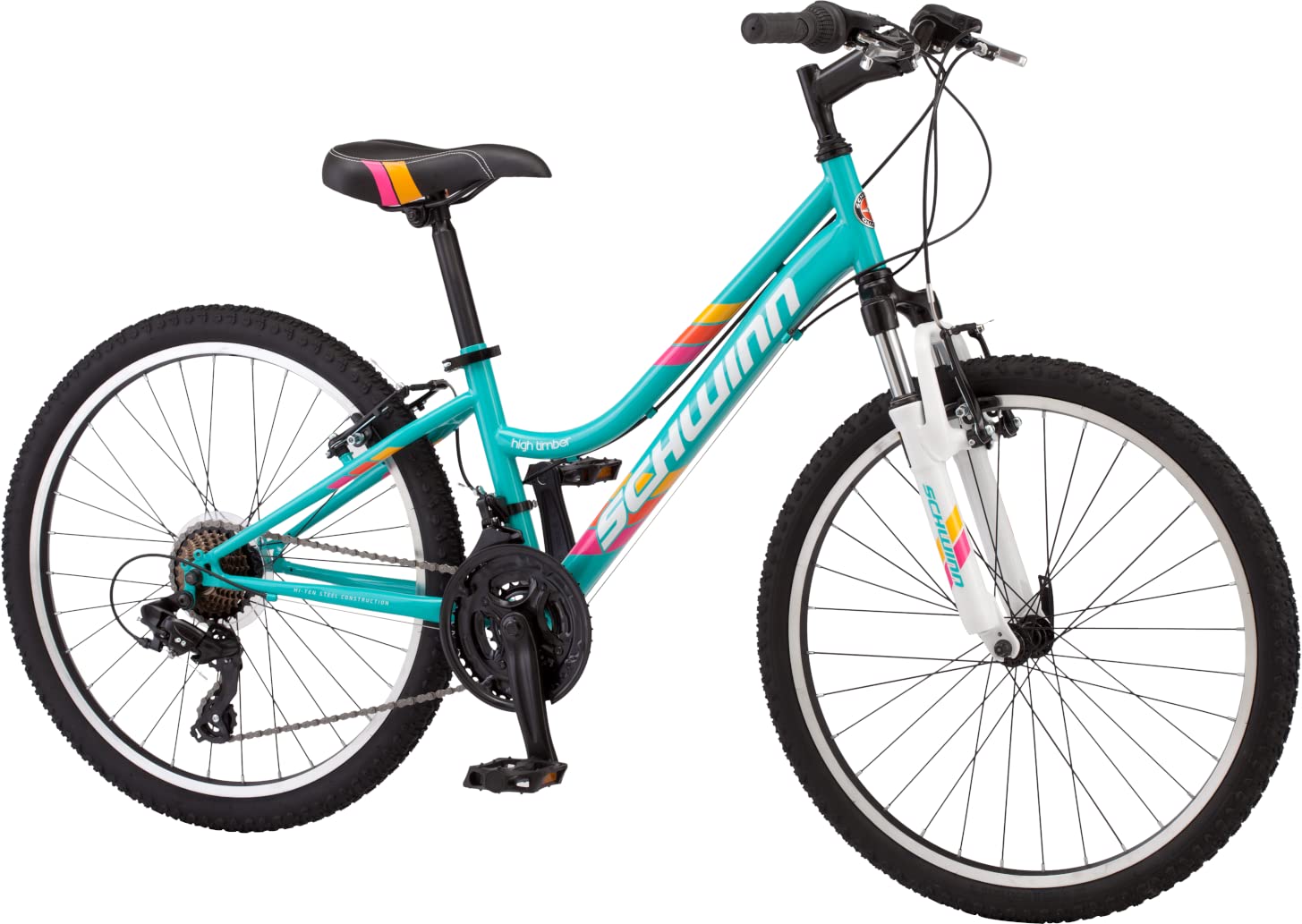 Schwinn High Timber Mountain Bike for Youth Boys Girls, 24-Inch Wheels, 21-Speeds, Front Suspension, Steel Frame and Alloy Linear Pull Brakes, Teal