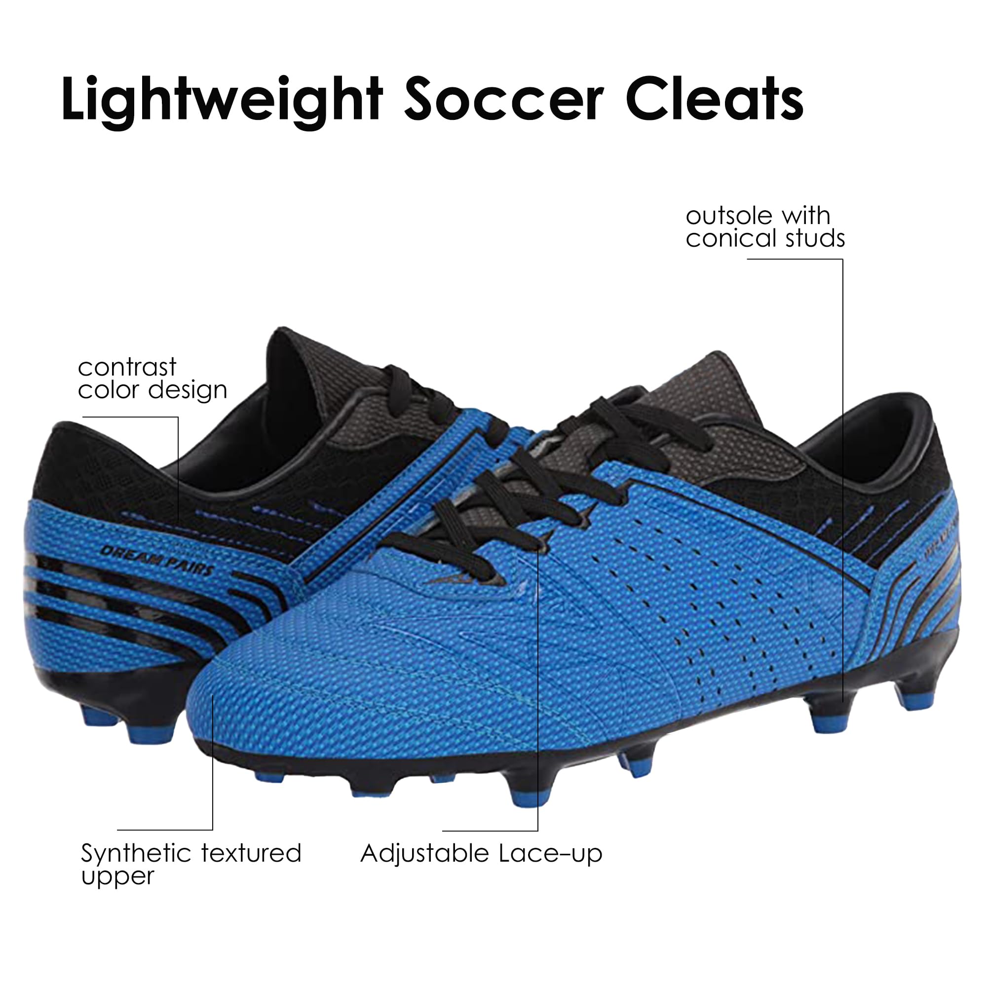 DREAM PAIRS Mens Sport Flexible Athletic Lace Up Light Weight Outdoor Cleats Football Soccer Shoes, 859-neongreen Black - 10.5 (160859),Size 8,Royal/Black,160859-M