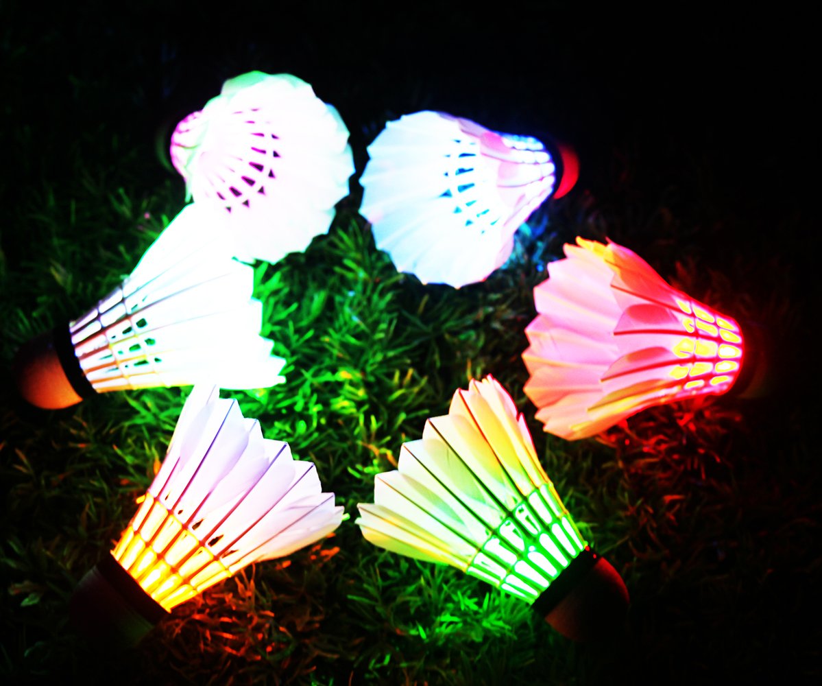 Inngree LED Shuttlecock Badminton, [6 Pack] 6 Color Shuttlecock Dark Night Goose Feather Glow Birdies Lighting for Outdoor Indoor Sport Activities