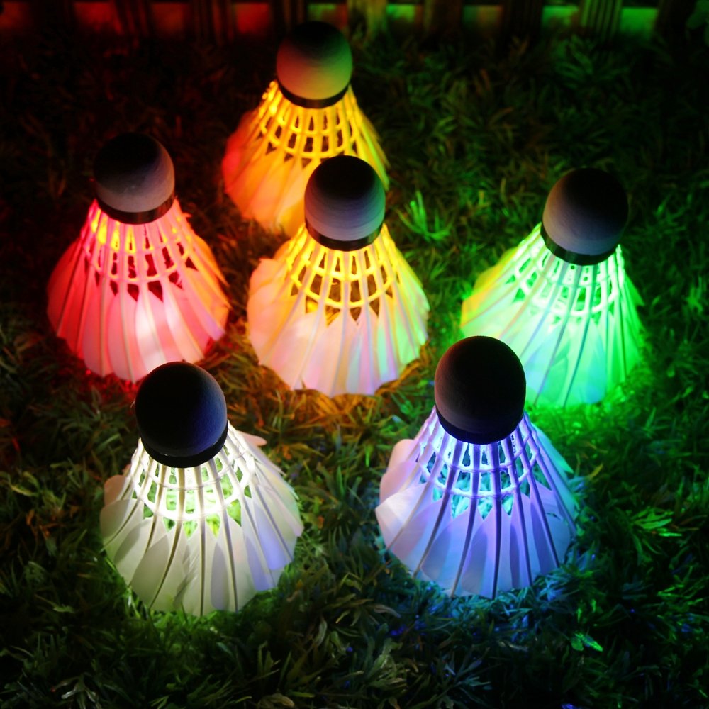 Inngree LED Shuttlecock Badminton, [6 Pack] 6 Color Shuttlecock Dark Night Goose Feather Glow Birdies Lighting for Outdoor Indoor Sport Activities