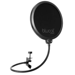 Blucoil Pop Filter Windscreen for Professional Handheld Microphones - Double Layer Screen with Flexible Gooseneck Clip and Swivel Mount for Podcasts, Livestreams, Studio Recording, and Broadcast