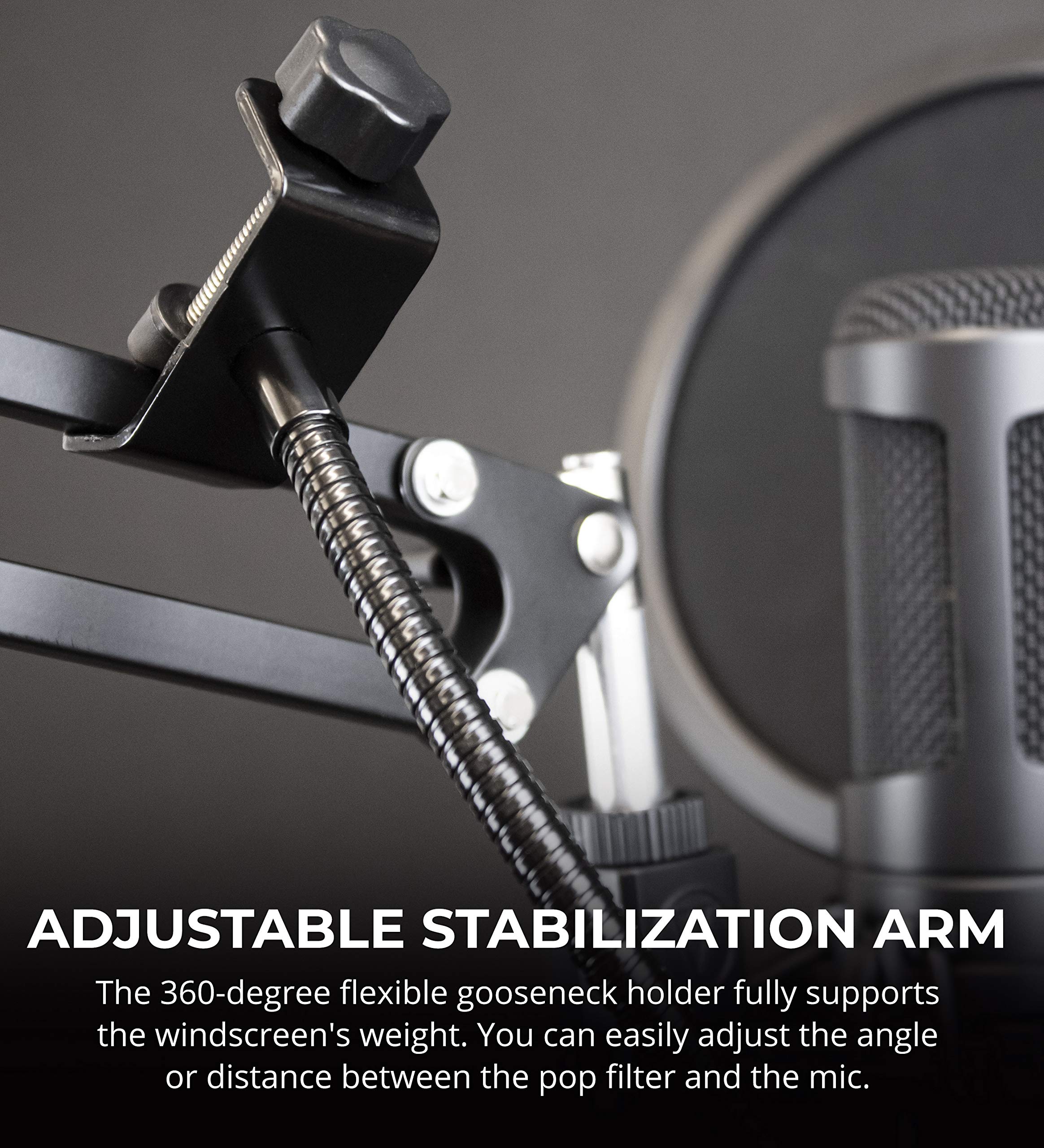 Blucoil Pop Filter Windscreen for Professional Handheld Microphones - Double Layer Screen with Flexible Gooseneck Clip and Swivel Mount for Podcasts, Livestreams, Studio Recording, and Broadcast