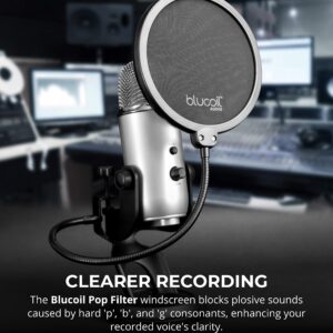 Blucoil Pop Filter Windscreen for Professional Handheld Microphones - Double Layer Screen with Flexible Gooseneck Clip and Swivel Mount for Podcasts, Livestreams, Studio Recording, and Broadcast