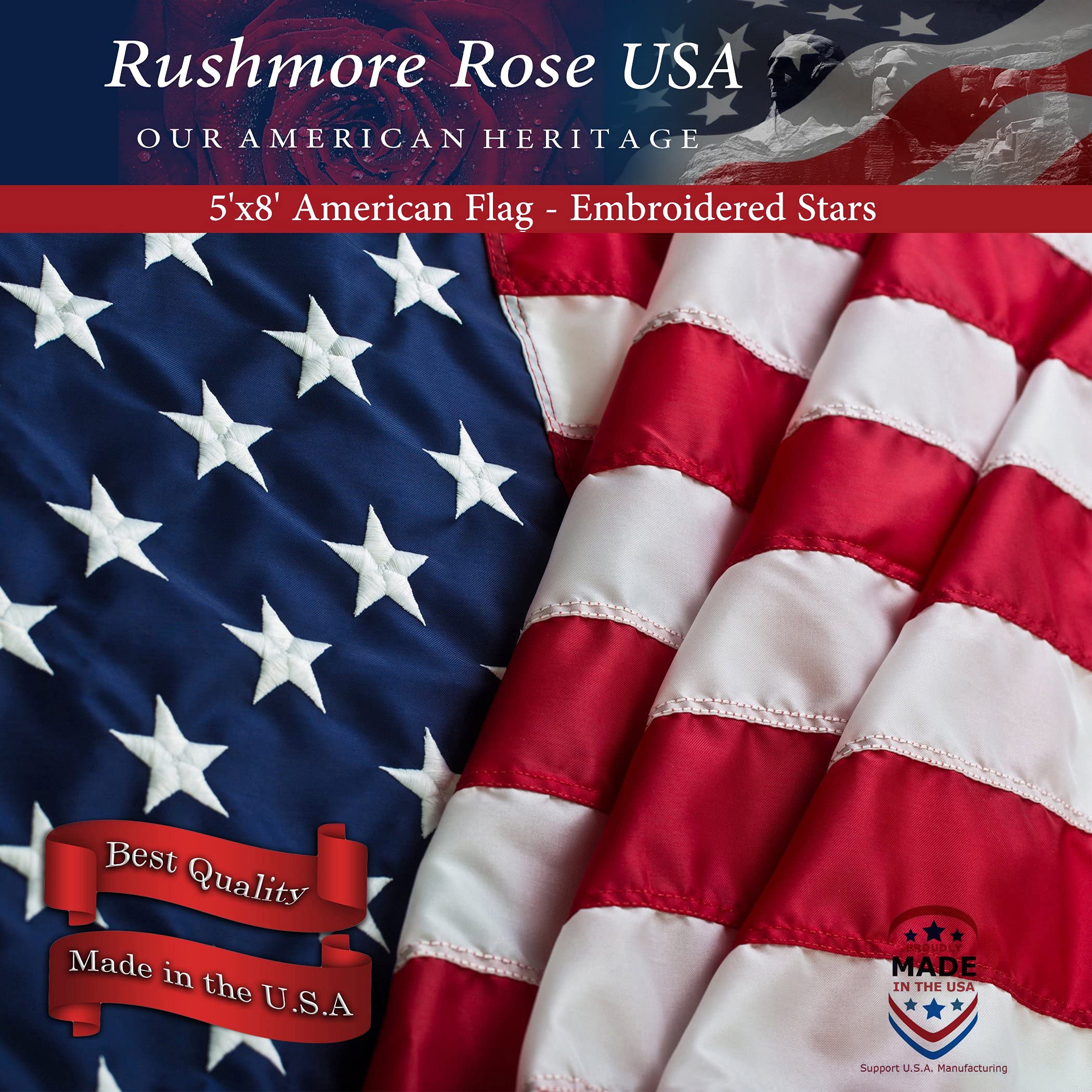 American Flags for Outside 5X8 -American Flag 5x8 Made in USA -Heavy Duty Flags Outdoor with Embroidered Stars and Sewn Stripes 5x8 US Flag for High Wind- All Weather Flags